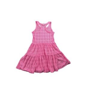 Cat & Jack Girls Pink Lace Dress Pom Trim Sleeveless Tiered Skirt